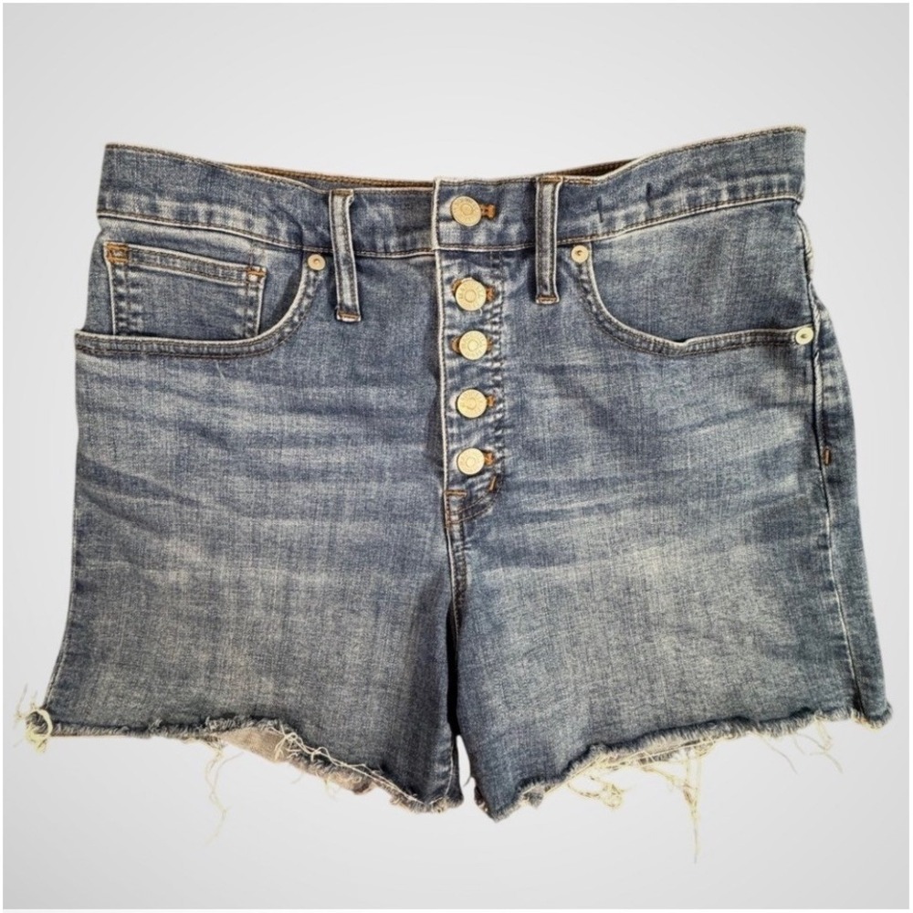 Madewell High-Rise Denim Shorts Blue Button Fly Raw Hem Boho Summer 28